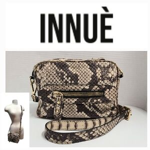 INNUÈ Italy Brown & Cream Python Embossed Leather Camera Style Crossbosy Bag